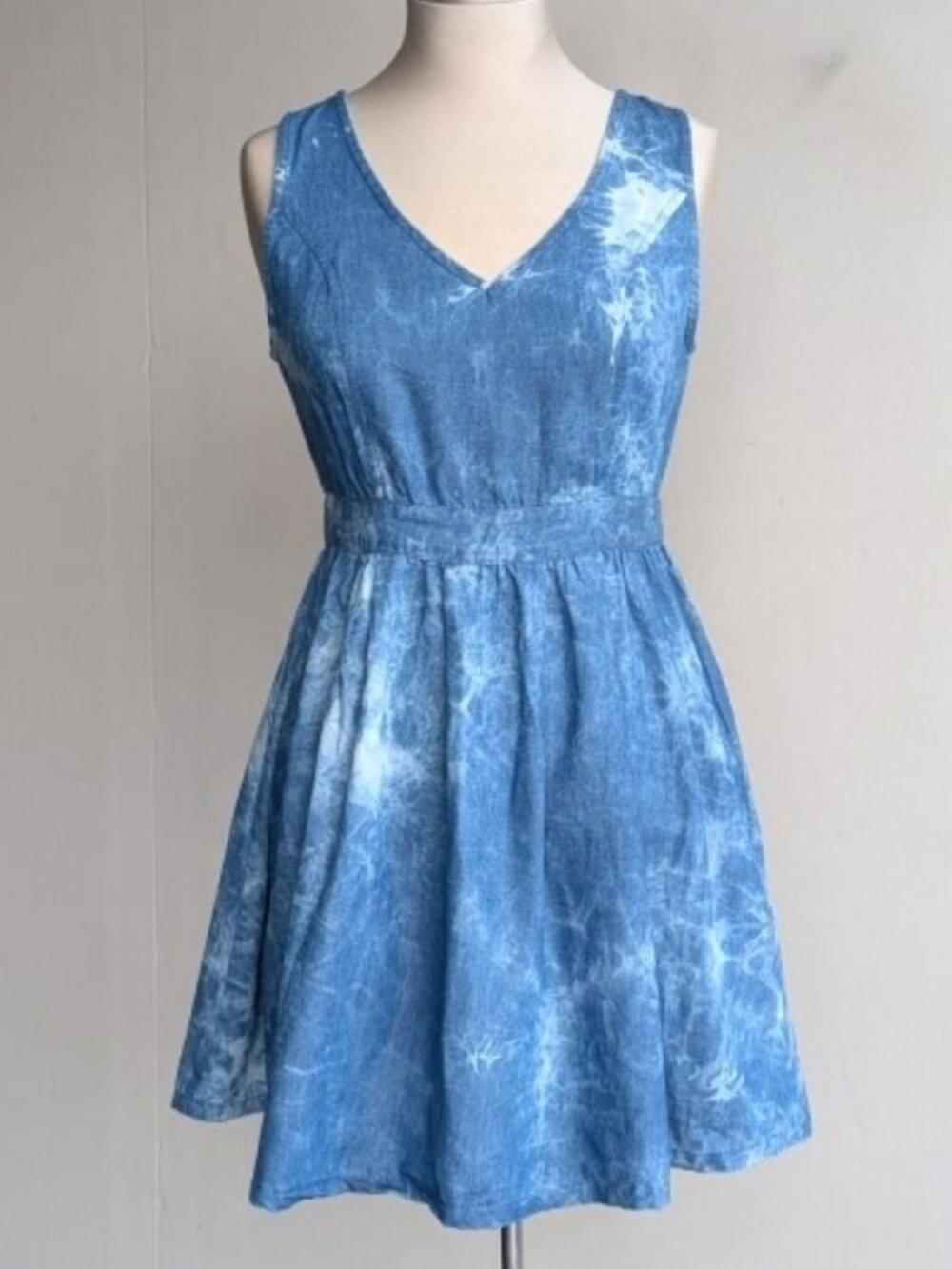 Tie Dye Sleeveless Denim Mini Dress